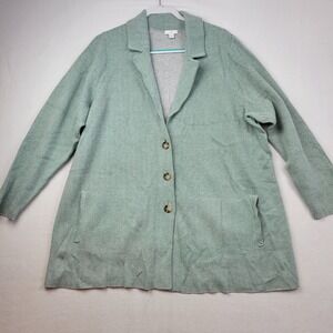 J JILL Sweater Blazer Jacket Cardigan Size 3X Green Gray Herringbone Capsule